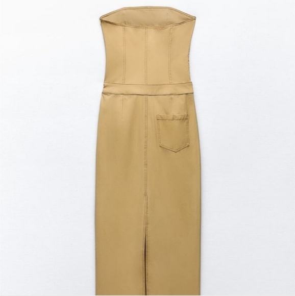 ZARA TAN STRAPLESS DRESS ✨️SIZE M✨️ - Picture 6 of 8
